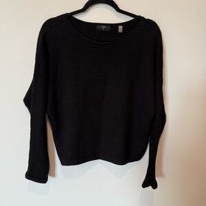 Tahari Classic Black Crew Neck Cropped Knit Sweater Womens Size Large Modern
